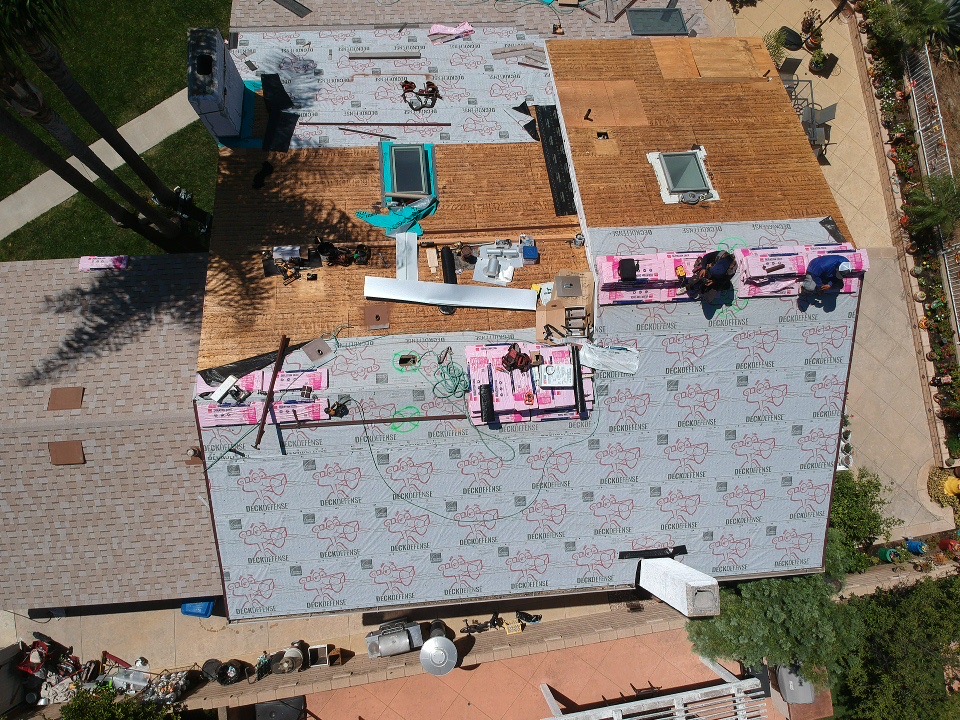 Shingle roofing — decking and underlayment in progress
