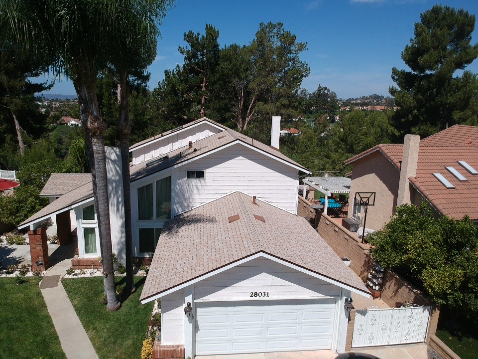 Completed JG Roofing shingle roof photographed from above