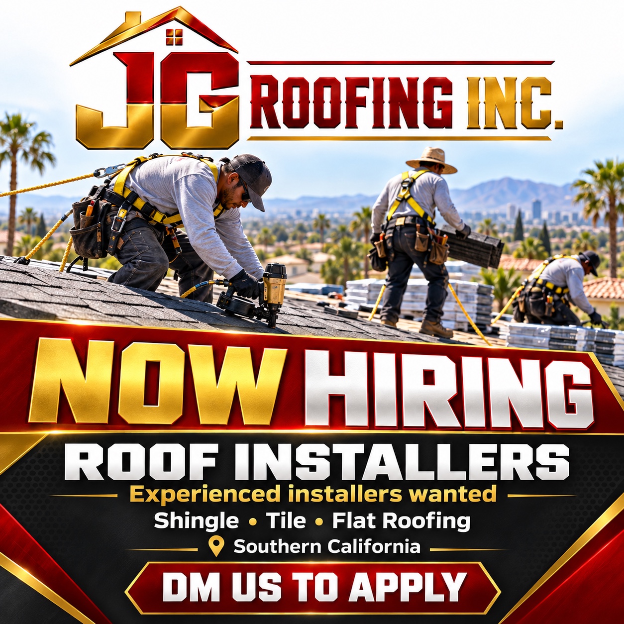 JG Roofing Inc. red and gold logo